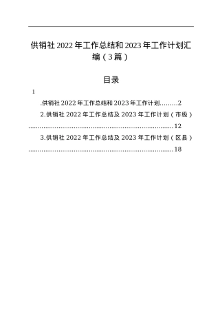 供销社2022年工作总结和2023年工作计划汇编（3篇）.docx
