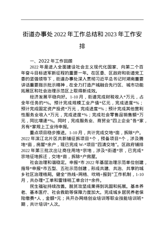 街道办事处2022年工作总结和2023年工作安排.docx