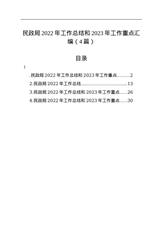 民政局2022年工作总结和2023年工作重点汇编（4篇）.docx