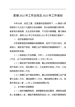 某镇2022年工作总结及2023年工作谋划.docx