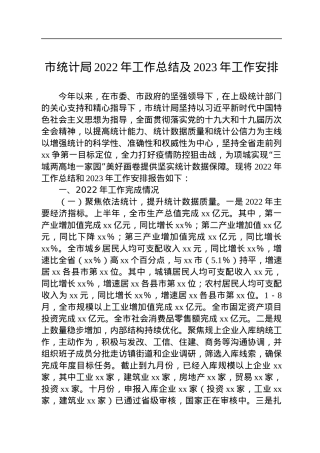 市统计局2022年工作总结及2023年工作安排.docx