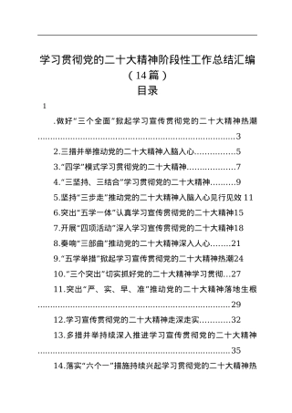 学习贯彻党的二十大精神阶段性工作总结汇编（14篇）.docx