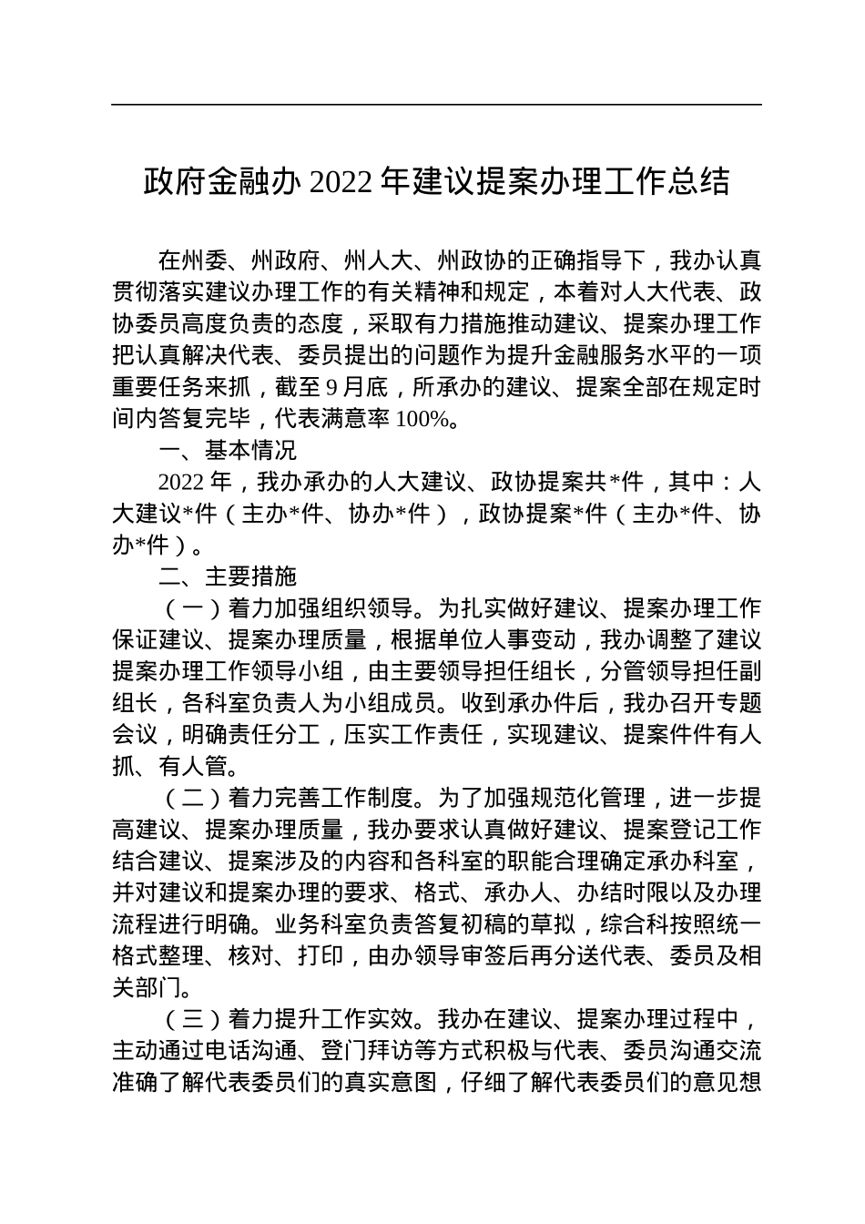 政府金融办2022年建议提案办理工作总结.docx_第1页