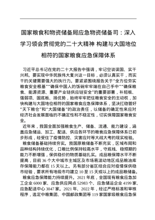 国家粮食和物资储备局应急物资储备司：深入学习领会贯彻党的二十大精神+构建与大国地位相符的国家粮食应急保障体系（20221124）.docx