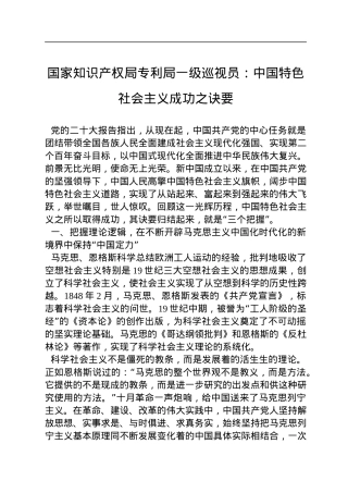 国家知识产权局专利局一级巡视员：中国特色社会主义成功之诀要（20221108）.docx