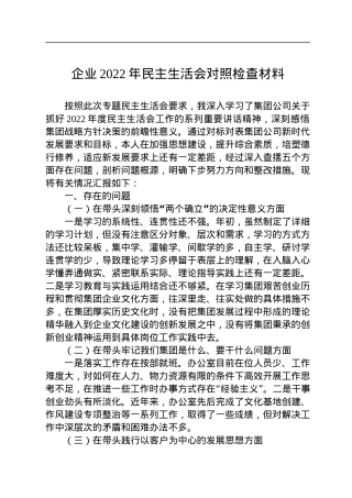 企业2022年民主生活会对照检查材料.docx