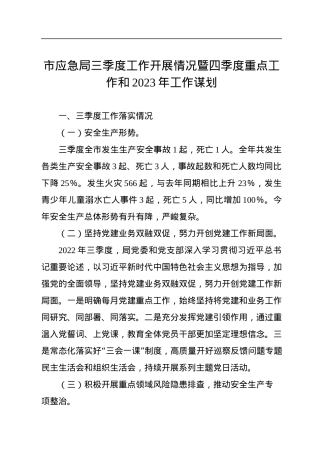 市应急局三季度工作开展情况暨四季度重点工作和2023年工作谋划.docx