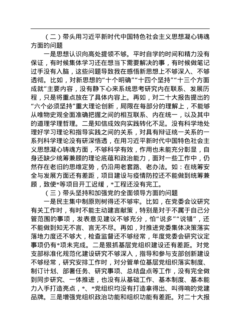 市直部门班子成员2022年度党员领导干部民主生活会个人对照检查材料.docx_第3页