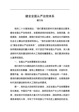 唐方裕：健全全面从严治党体系.docx