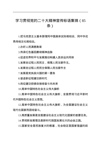 学习贯彻党的二十大精神宣传标语集锦（85条）.docx