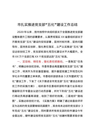 ×市扎实推进党支部五化建设工作总结.doc