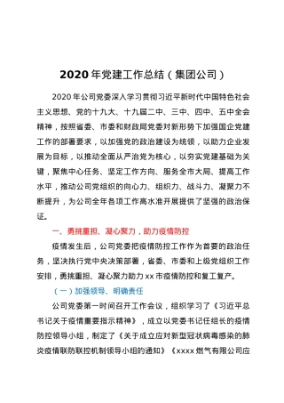 2020年党建工作总结（集团公司）.docx
