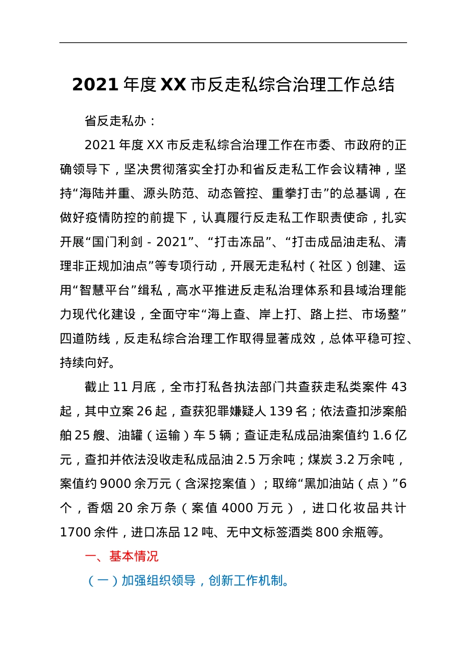 2021年度XX市反走私综合治理工作总结.docx_第1页