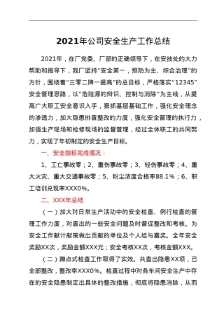 2021年公司安全生产工作总结.doc