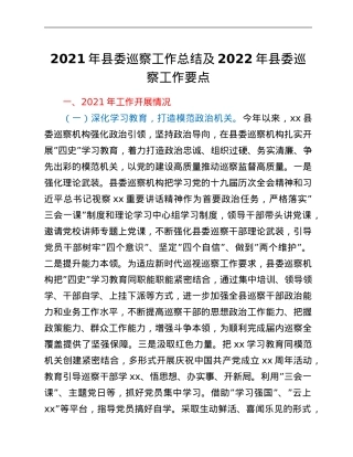 2021年县委巡察工作总结及2022年县委巡察工作要点.Doc