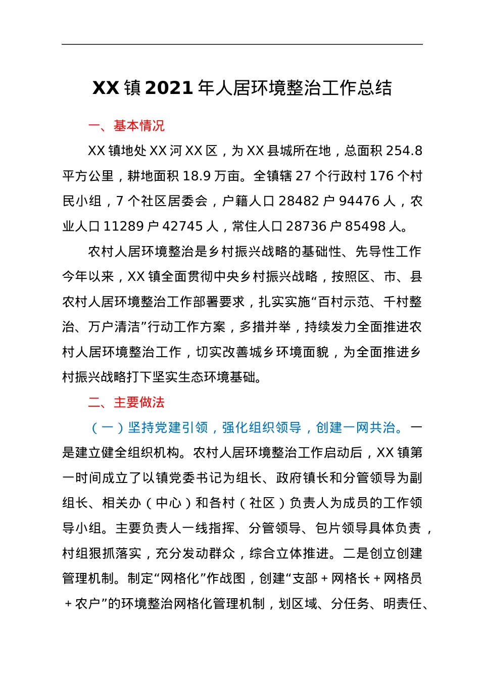 XX镇2021年人居环境整治工作总结.docx_第1页