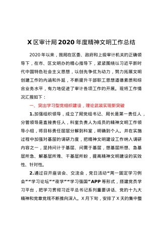X区审计局2020年度精神文明工作总结.doc