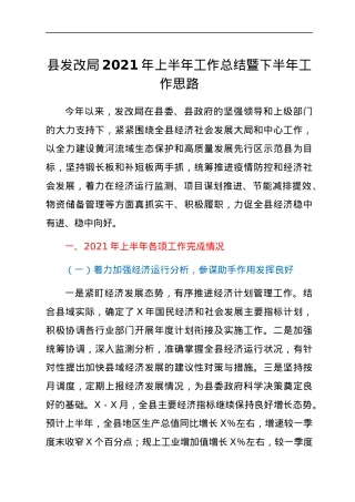 发改系统2021年上半年工作总结暨下半年工作计划.docx