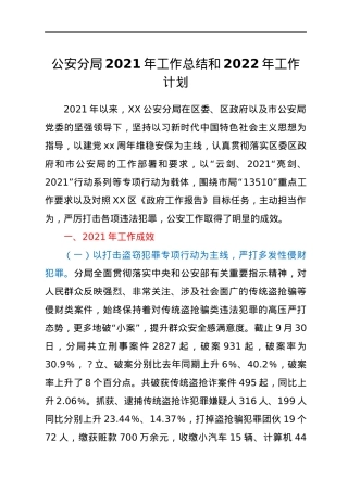 公安分局2021年工作总结和2022年工作计划.docx