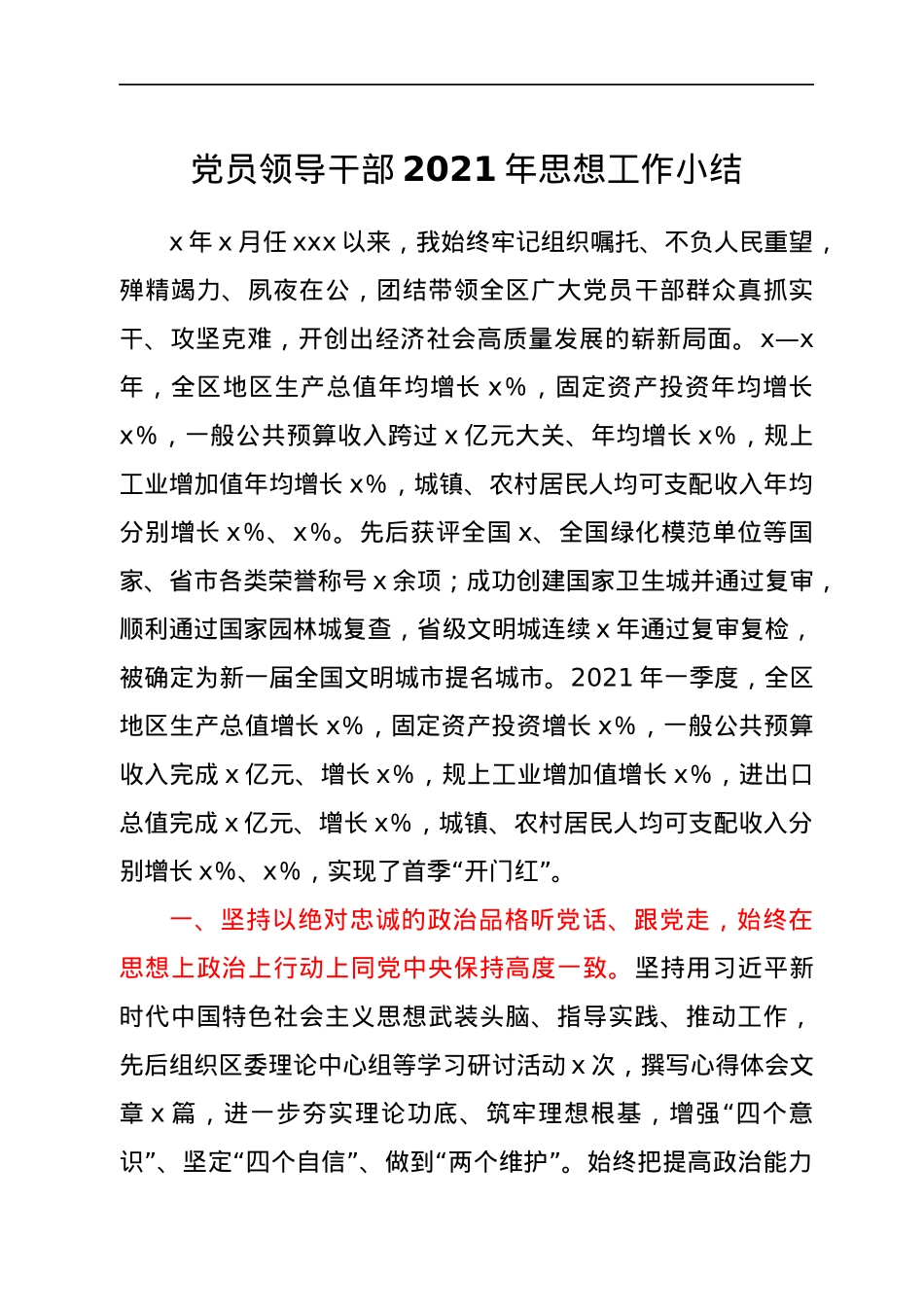 领导干部2021年思想工作总结.docx_第1页