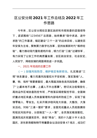 区公安分局2021年工作总结及2022年工作思路.doc