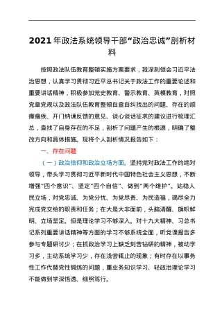 2021年政法系统领导干部“政治忠诚”剖析材料.docx