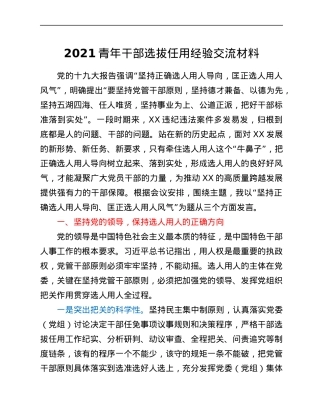 2021青年干部选拔任用经验交流材料.docx