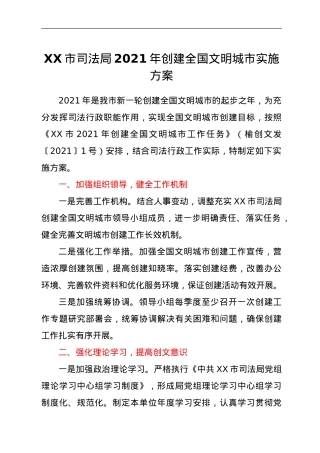 XX市司法局2021年创建全国文明城市实施方案.doc