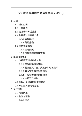 XX市突发事件总体应急预案（试行）.doc
