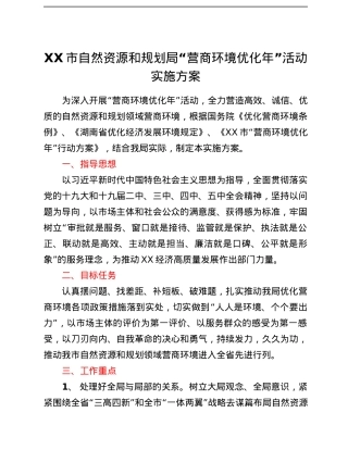 XX市自然资源和规划局“营商环境优化年”活动实施方案.docx