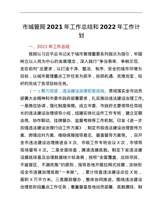 市城管局2021年工作总结和2022年工作计划.Doc