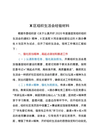 X区组织生活会经验材料.docx