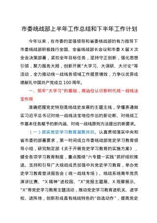 统战部2021年上半年工作总结.docx