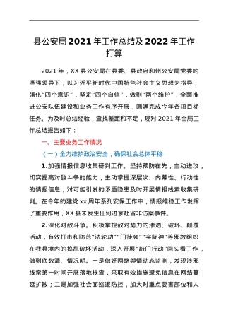 县公安局2021年工作总结及2022年工作打算.docx