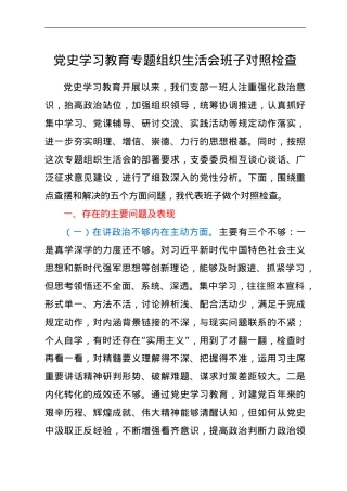 党史学习教育专题组织生活会班子对照检查.doc