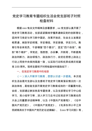 党史学习教育专题组织生活会党支部班子对照检查材料.doc