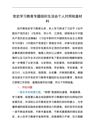 党史专题组织生活会个人对照检查材料.doc
