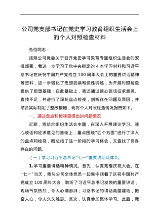 党史专题组织生活会个人剖析（公司）.docx