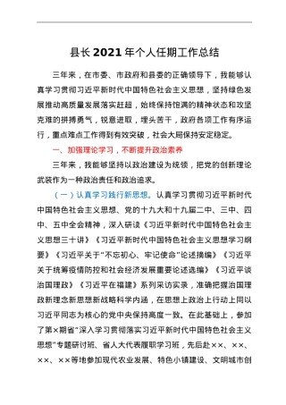 县长2021年个人任期工作总结.doc