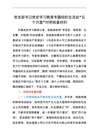 党支部书记党史学习教育专题组织生活会“五个方面”对照检查材料.doc