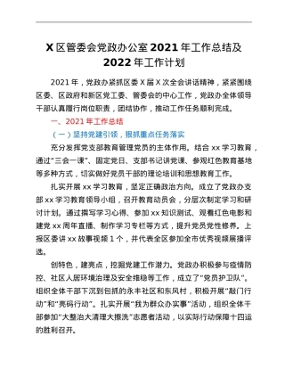 新区管委会党政办公室2021年工作总结及2022年工作计划.Doc