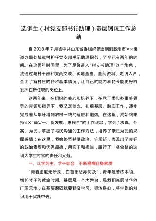 选调生（村党支部书记助理）基层锻炼工作总结.docx