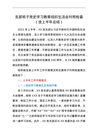 支部班子党史学习教育组织生活会对照检查（含上半年总结）.doc