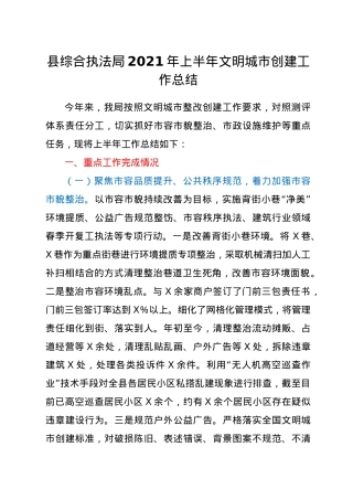 综合执法系统2021年上半年文明城市创建工作总结.doc
