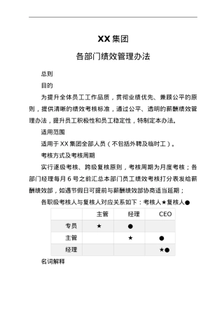 集团公司各部门绩效管理办法.doc