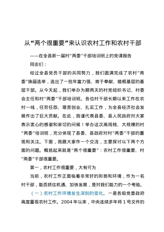 【党课范文】在全县新一届村两委干部培训班上的党课报告.doc