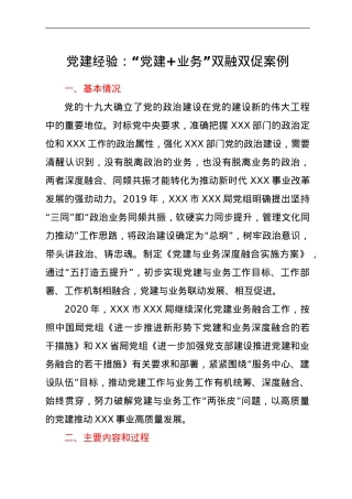 党建经验：“党建+业务”双融双促案例.doc