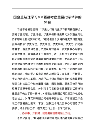 国企总经理学习西藏考察重要指示精神的体会.docx