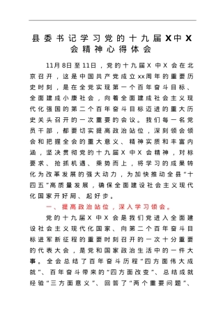 县委书记学习党的十九届六中全会精神心得体会.doc