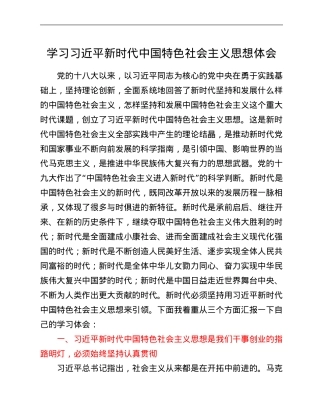 学习习近平新时代中国特色社会主义思想体会.Doc